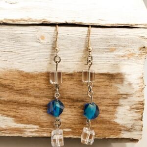 Chic Blue and Clear Dangle Earrings